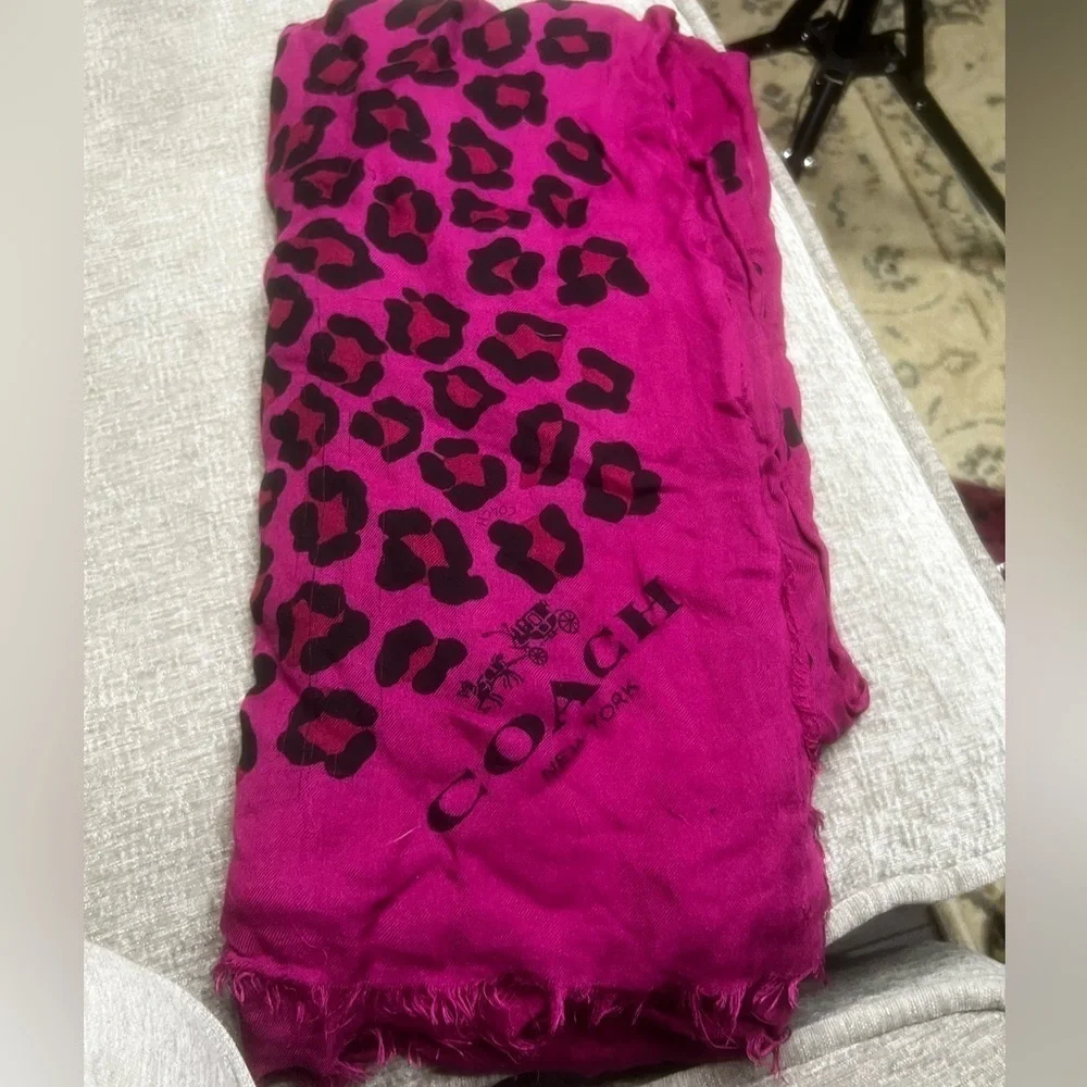 Coach Ocelot Leopard Wrap Scarf Cranberry Oversized